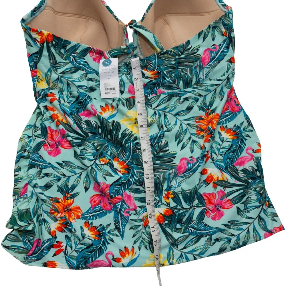 Swim by Cacique Tankini Women 40DDD Mint Tropical Flamingo NEW Underwire Ruched